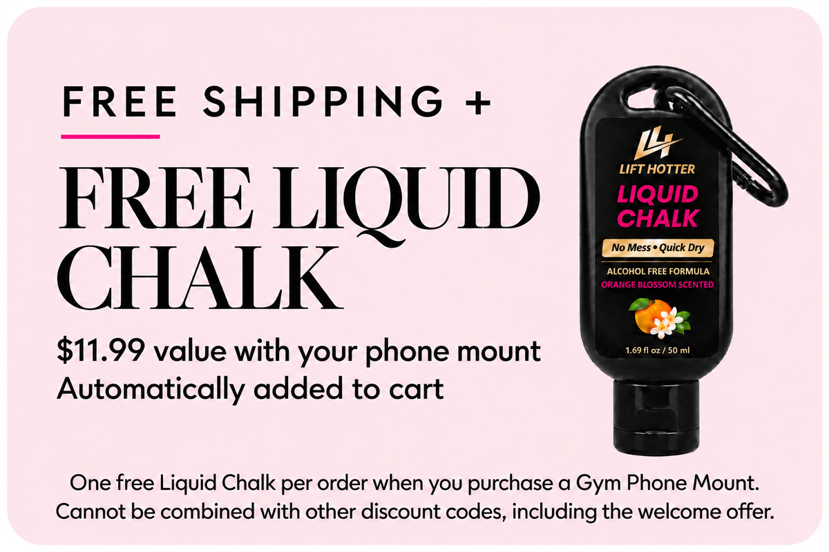 Free shipping and one free Liquid Chalk ($11.99 value) with a Gym Phone Mount. Added automatically; one per order.