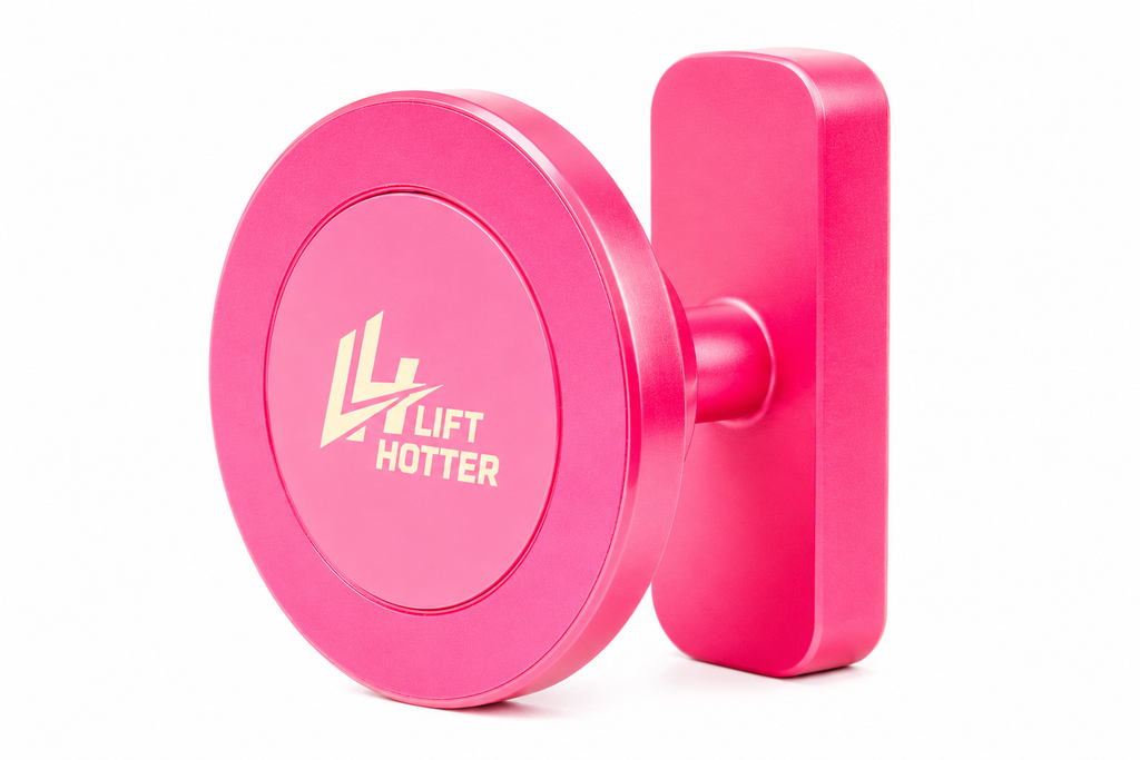 Women's magnetic gym phone mount in pink — Lift Hotter Collective
