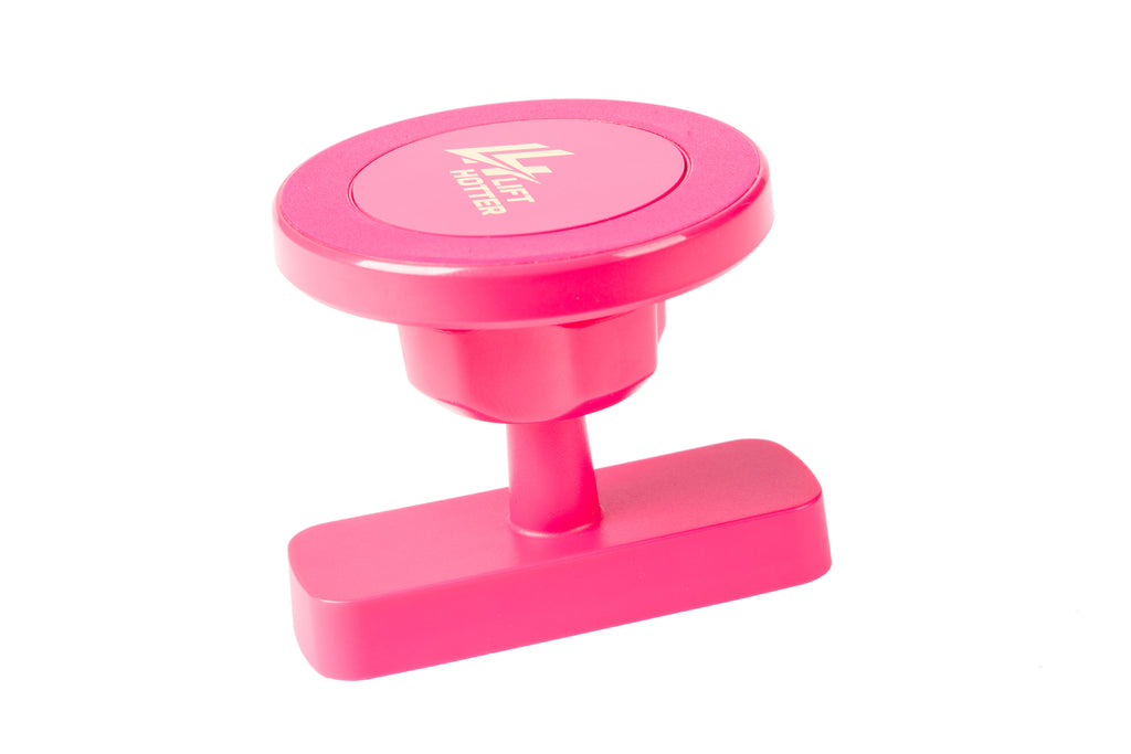Lift Hotter magnetic gym phone mount in pink — top angle view showing full mount assembly