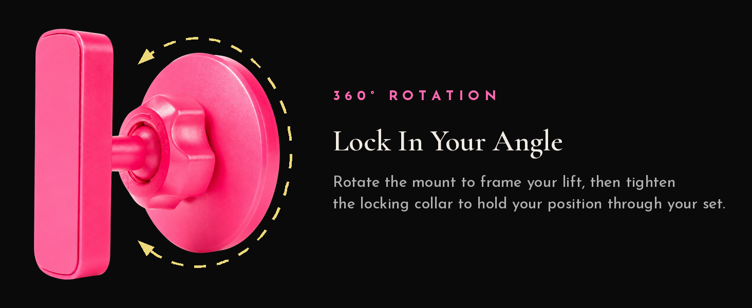 Lift Hotter magnetic gym phone mount with 360 degree rotation and a locking collar