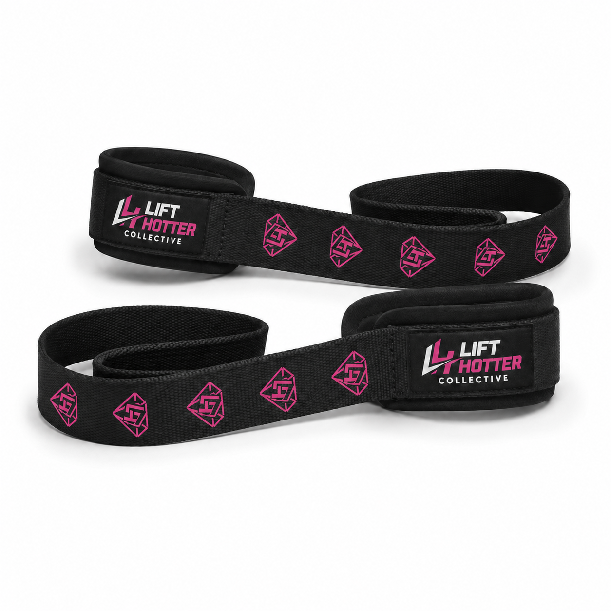 Lift Hotter lifting straps, front and back view showing grip pattern and wrist patch