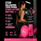 Lift Hotter phone mount infographic — stop balancing your phone on dumbbells, start lifting hotter with a secure magnetic hold